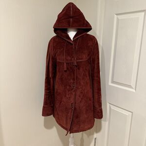 Vintage Suede Coat Carson Pirie & Scott Burgundy Made In Korea Size 10 Winter
